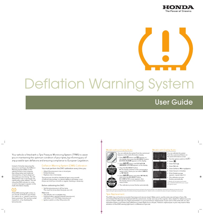 Deflation Warning System User Guide | PDF | Tire | Calibration
