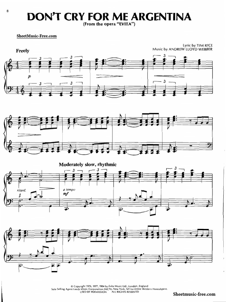 Don T Cry For Me Argentina Sheet Music Richard Clayderman | PDF