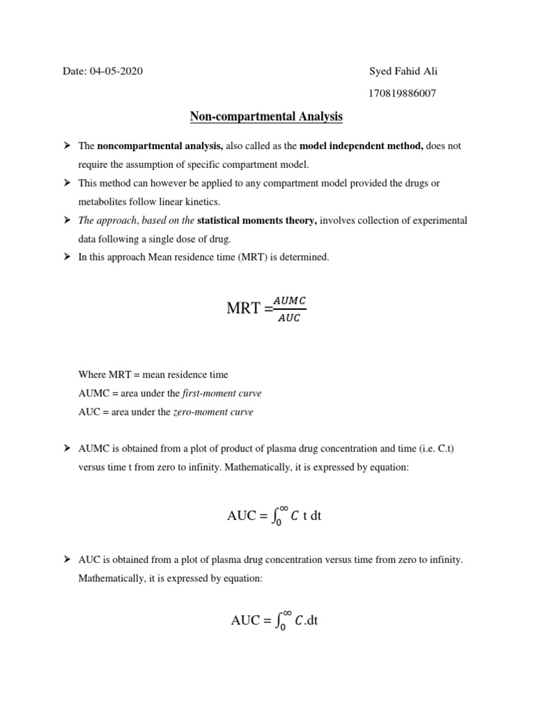 Non-Compartmental Analysis in Pharmacokinetics | PDF | Pharmacokinetics ...