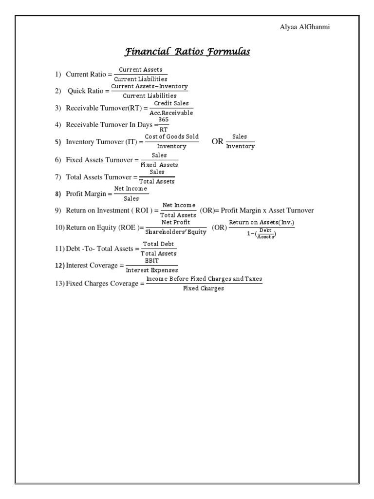 Financial Ratios for Analysts | PDF | Business