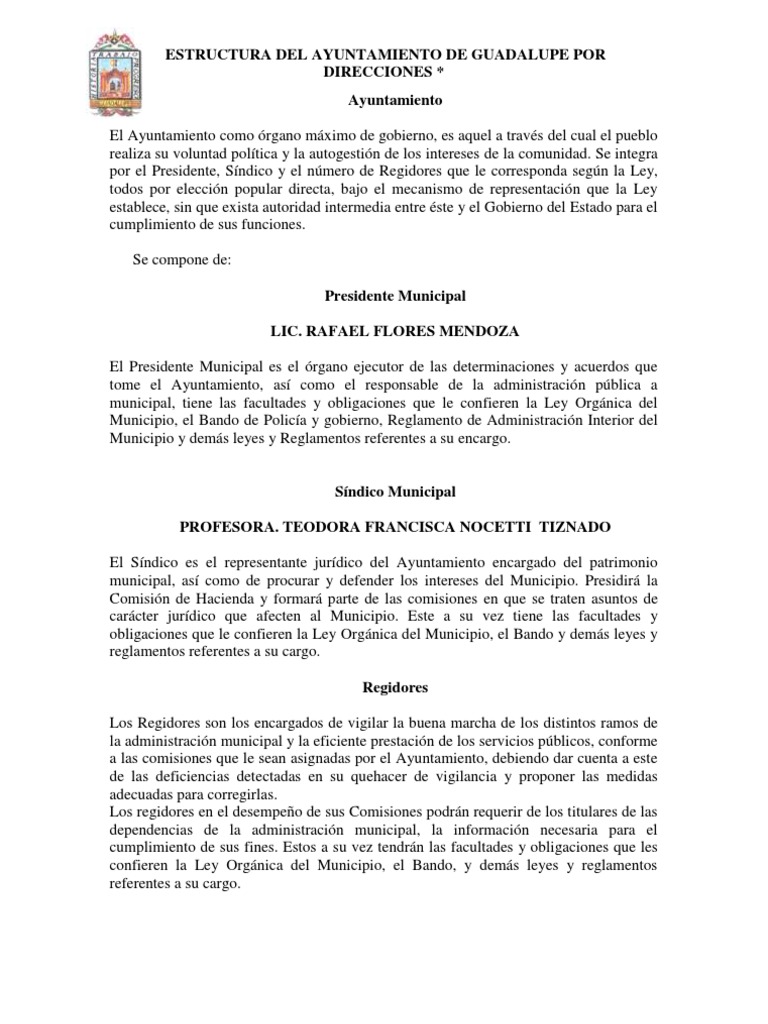 Estructura Ayuntamiento Guadalupe Zac PDF Alcalde Gobierno local