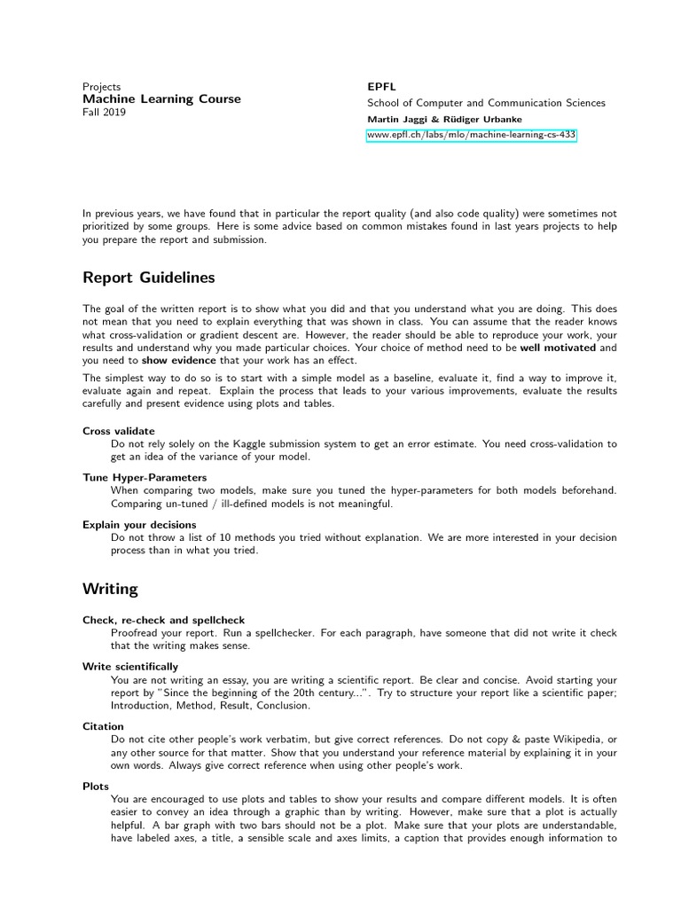 Report Guidelines: Machine Learning Course | Download Free PDF | Cross ...