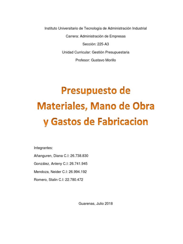 Presupuesto de Materiales y Compras | PDF | Presupuesto | Inventario