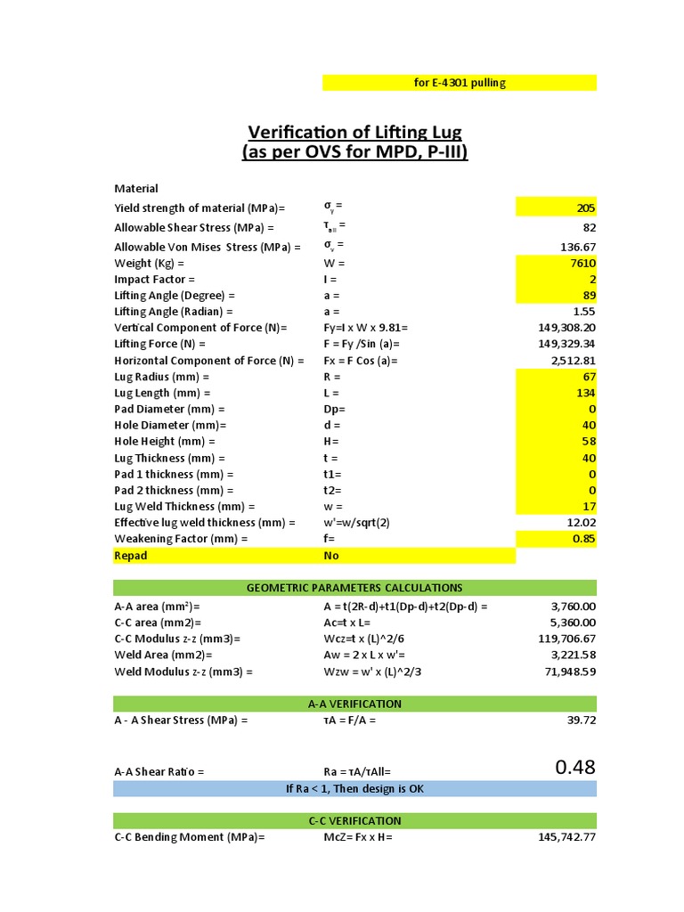 Lifting Lug Calculations PDF Strength Of Materials Civil Engineering