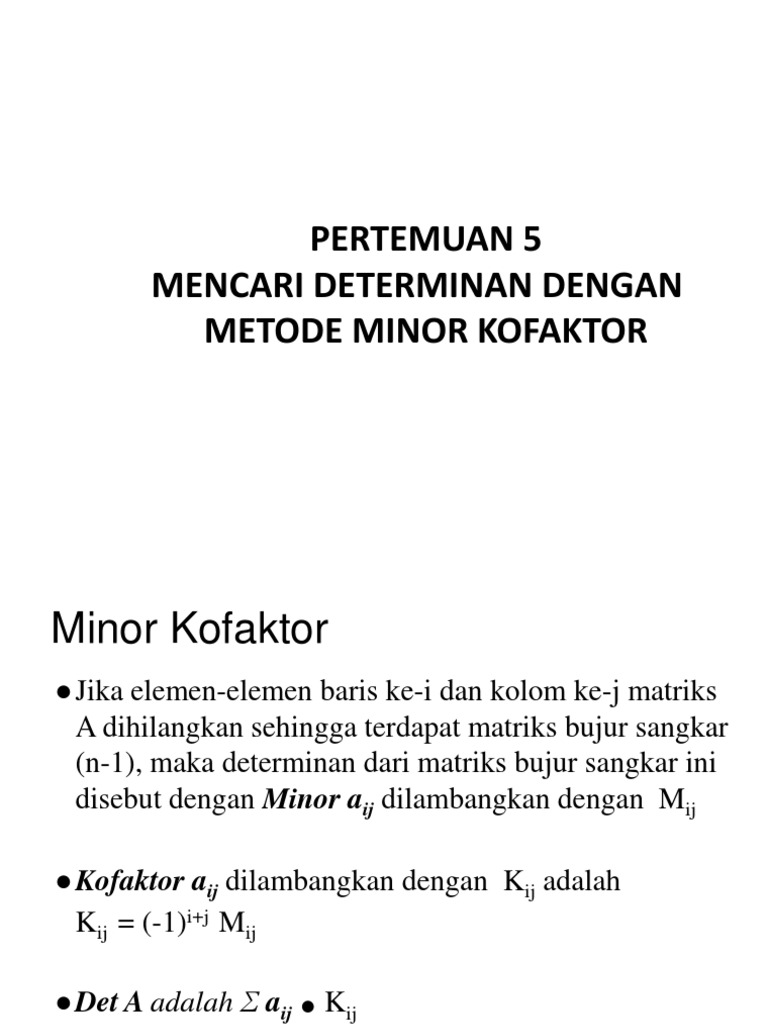 Determinan Matriks 3x3 Metode Minor Kofaktor | PDF