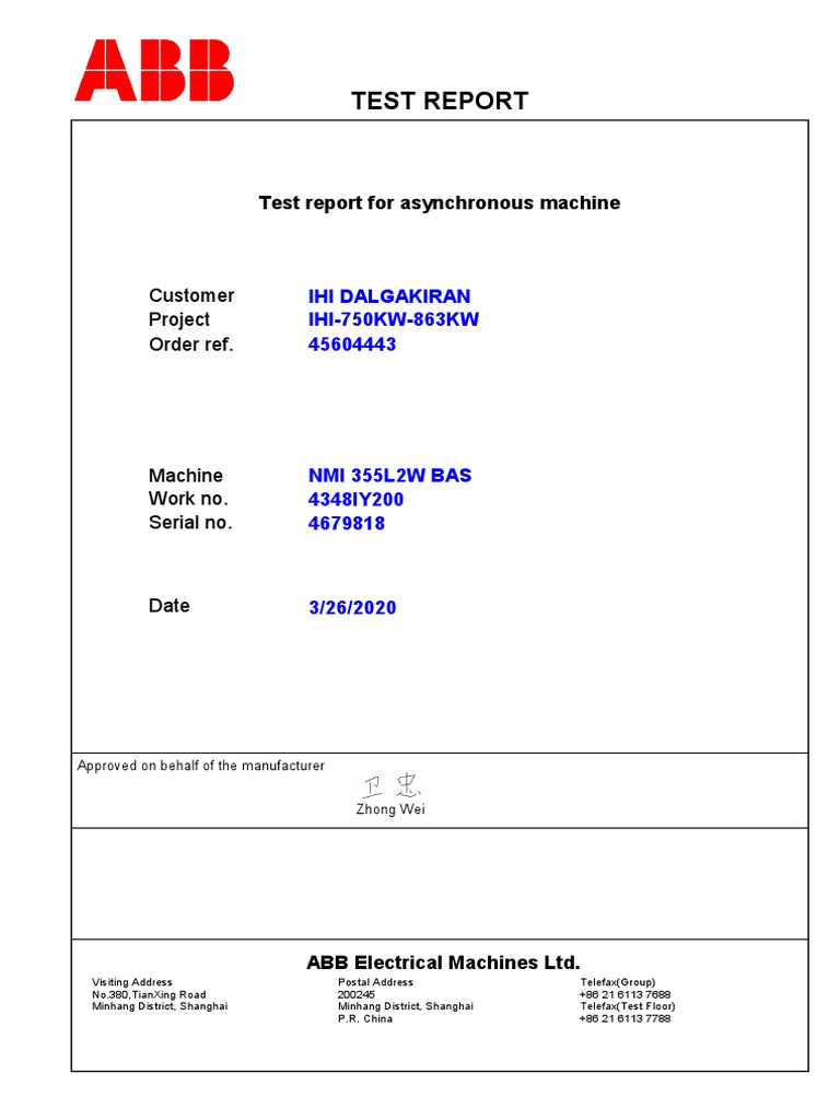 Test Report For Asynchronous Machine | PDF | Electricity | Electrical ...