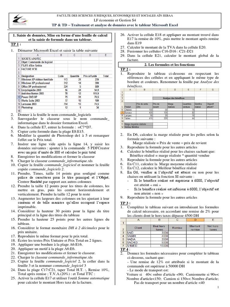 TP Excel : Traitement de données avancé | PDF