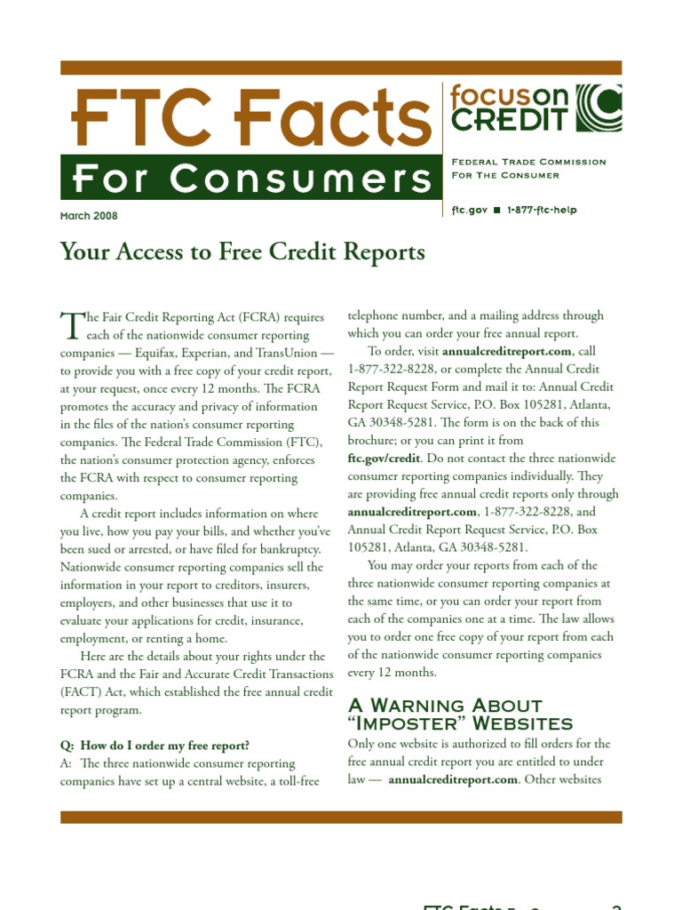 Free Annual Credit Report Guide | PDF | Credit History | Federal Trade ...