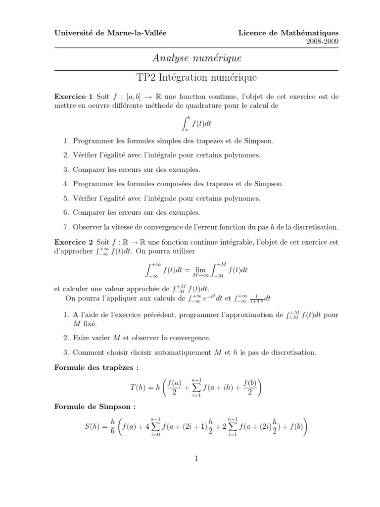 TP Intégration Numérique | PDF | Calcul | Relations mathématiques