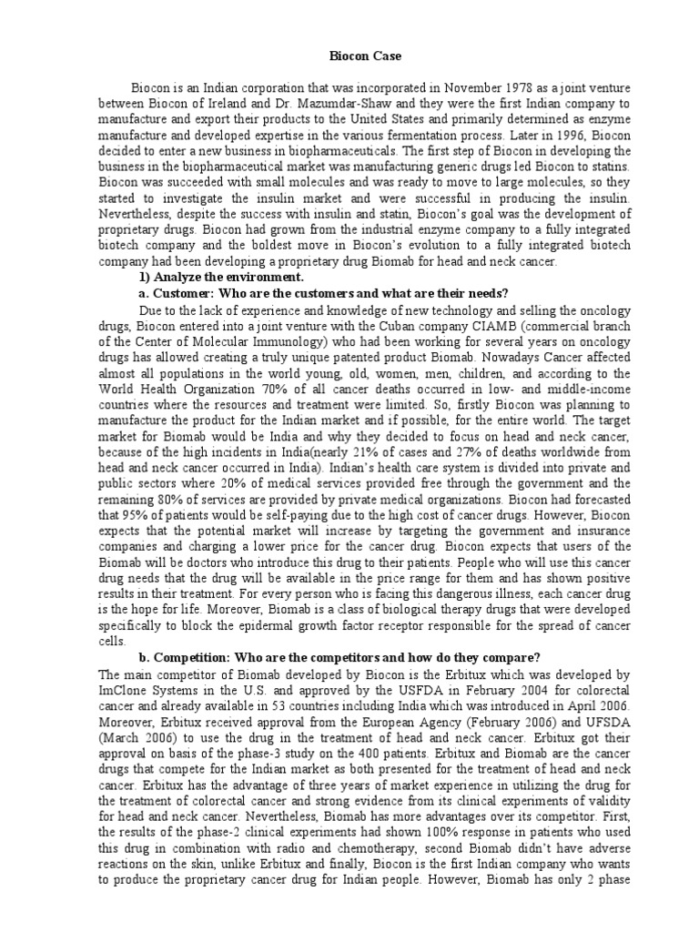 Biocon Case Pdf Chemotherapy Cancer
