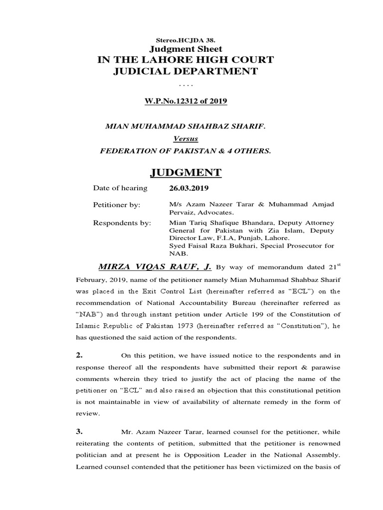 In The Lahore High Court Judicial Department: Judgment | PDF | Bail ...