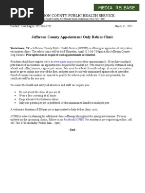Jefferson County announces rabies clinic by appointment