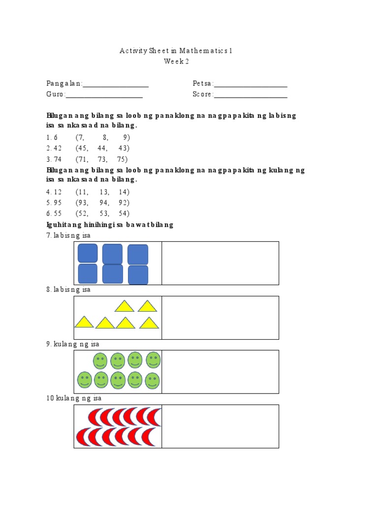Activity Sheet in Math Week 2 First Quarter | PDF
