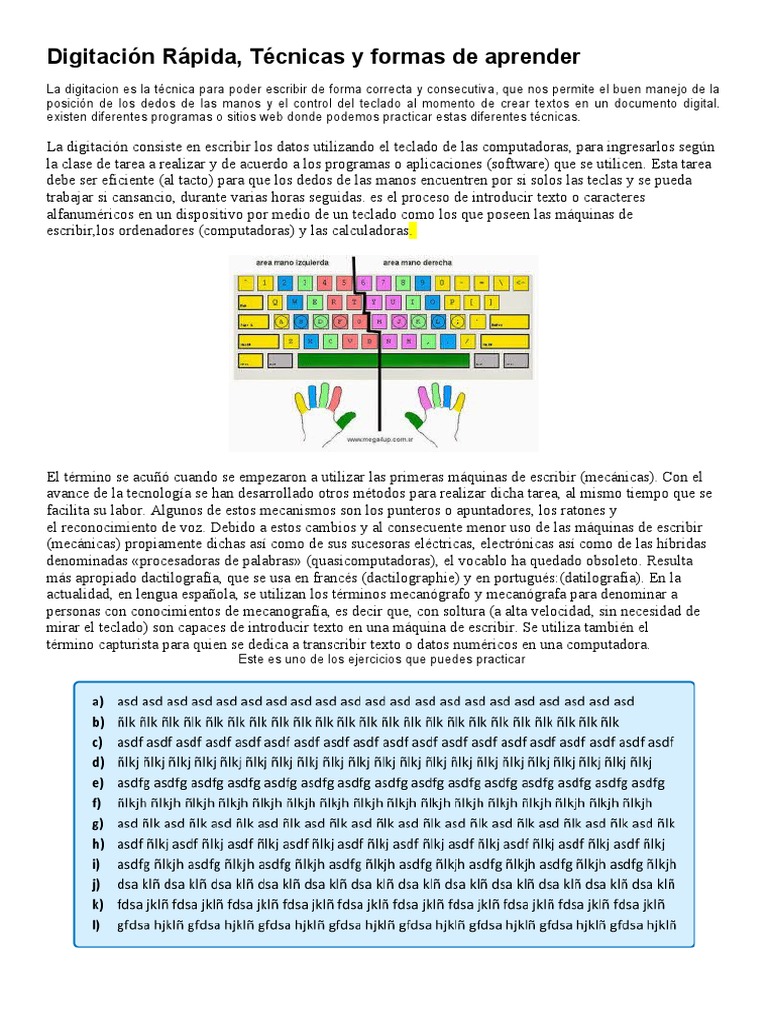 Técnicas para Mejorar la Digitación | PDF | Informática | Informática y ...