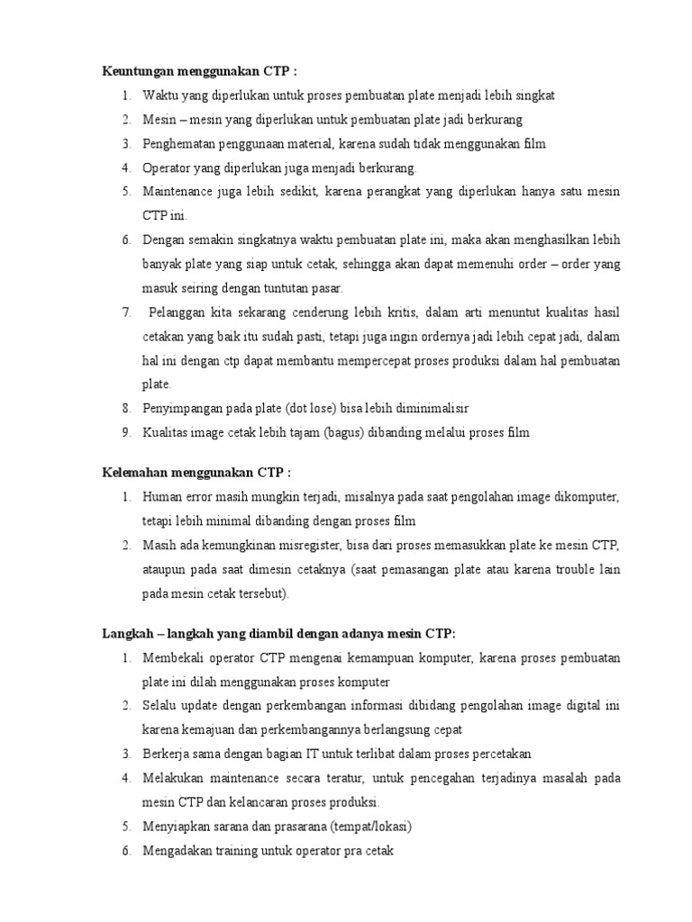 Keuntungan dan Tantangan CTP dalam Percetakan | PDF