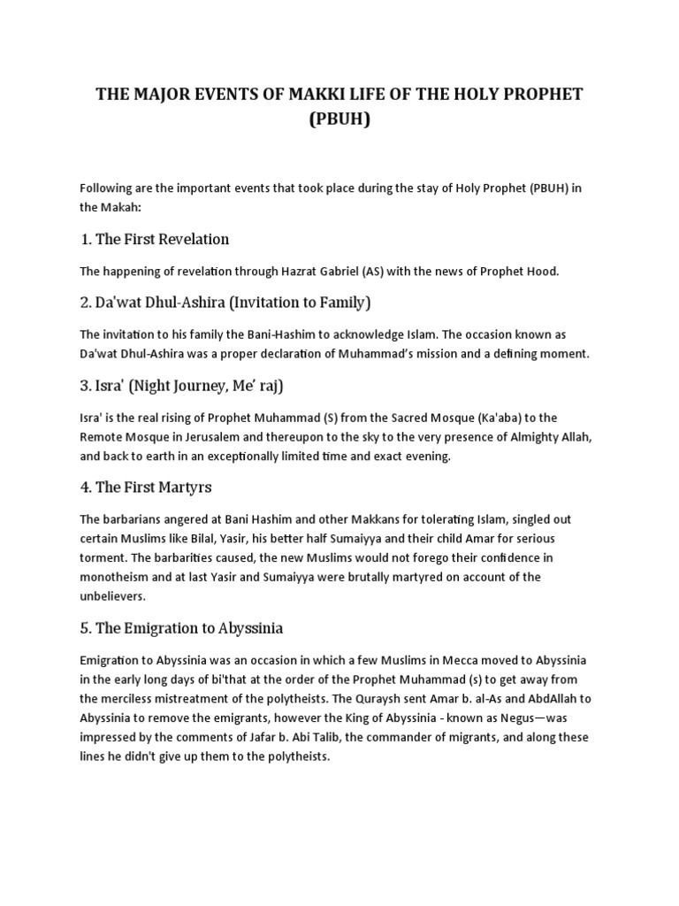 Key Events in Prophet Muhammad's Makki Life | PDF | Medina | Muhammad