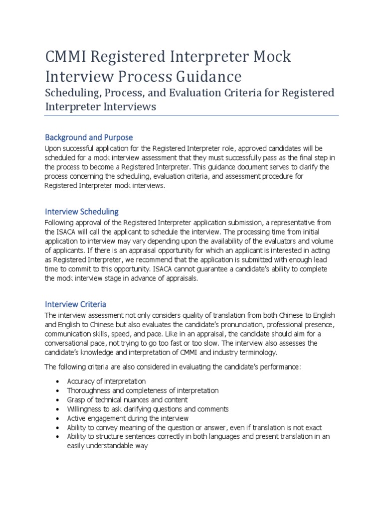 CMMI Interpreter Mock Interview Guide | PDF | Interview | Language ...