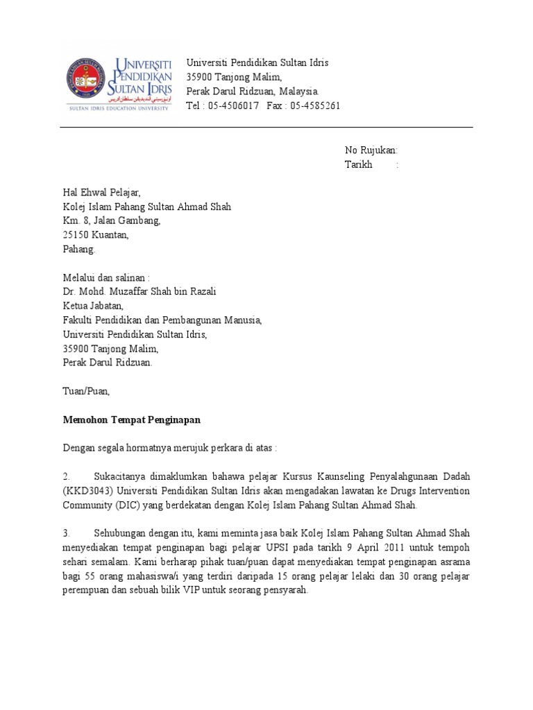 Surat Rasmi Memohon Kolej Kediaman - Kecemasan 3 Surat Rasmi Memohon Kolej Kediaman - Kecemasan 3