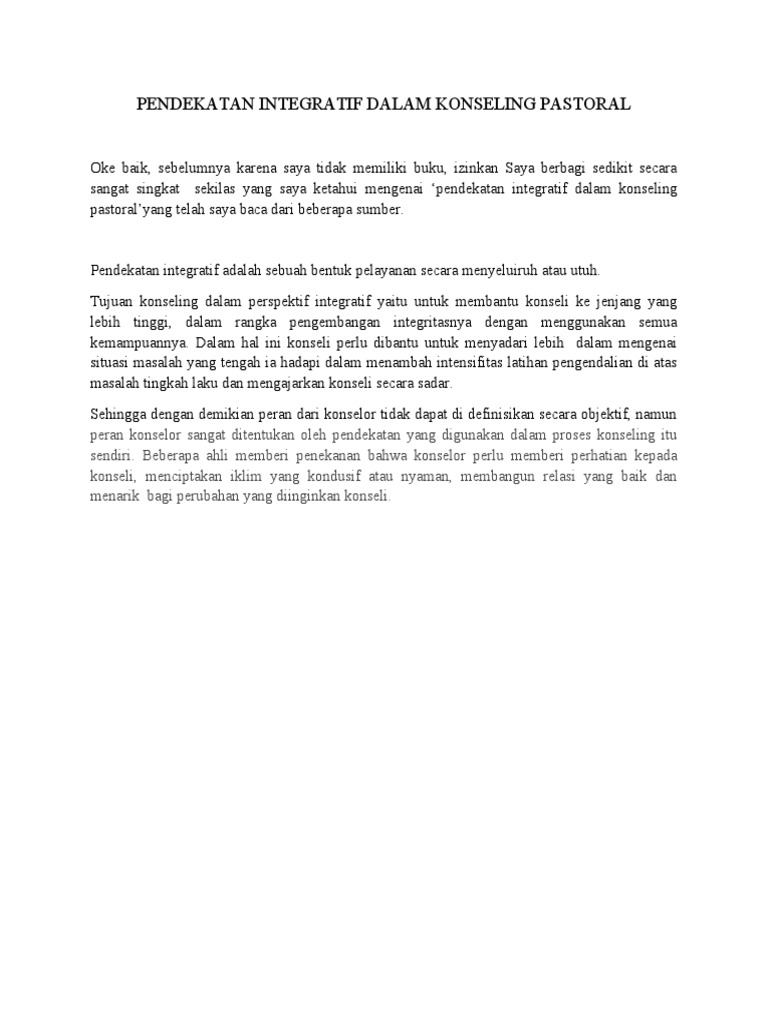 Pendekatan Integratif dalam Konseling | PDF | Pengembangan Diri | Sains ...
