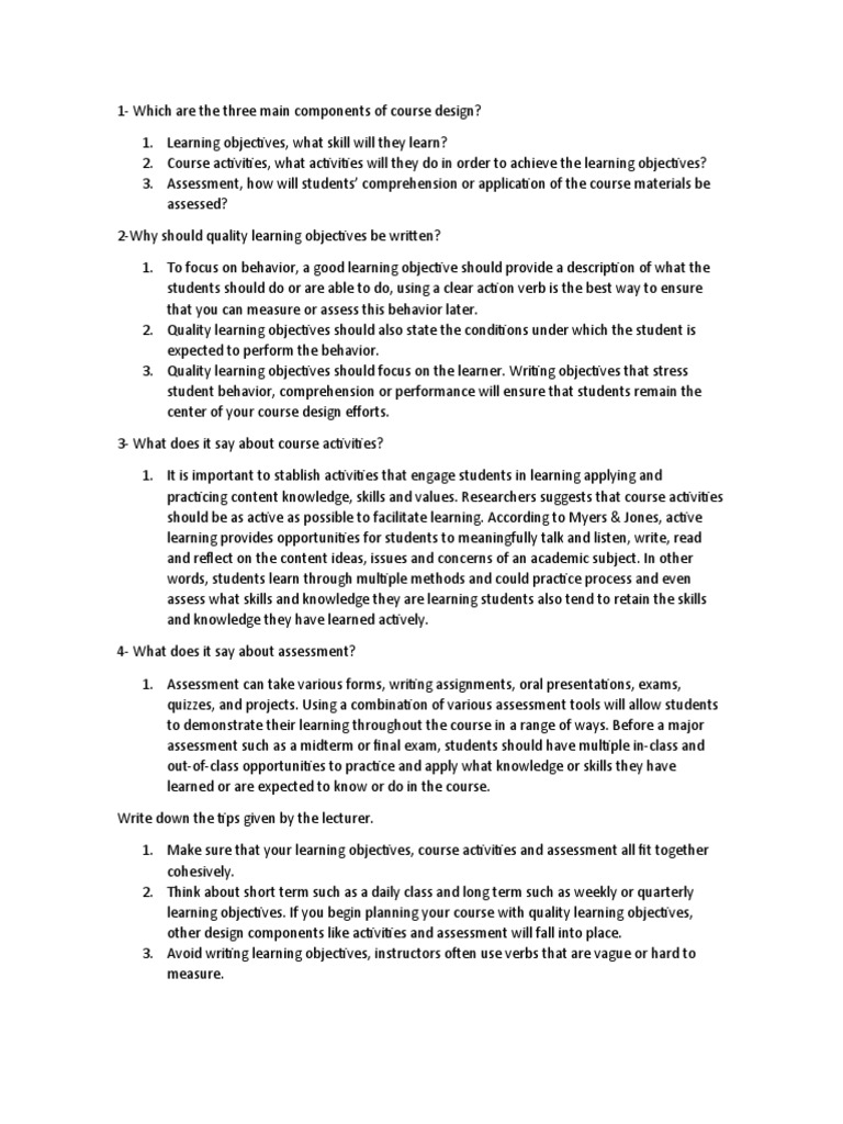 Course Design Essentials: Objectives, Activities, Assessment | PDF ...