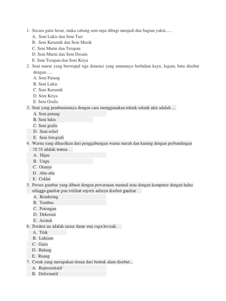 Seni Rupa 12 Soal Pdf