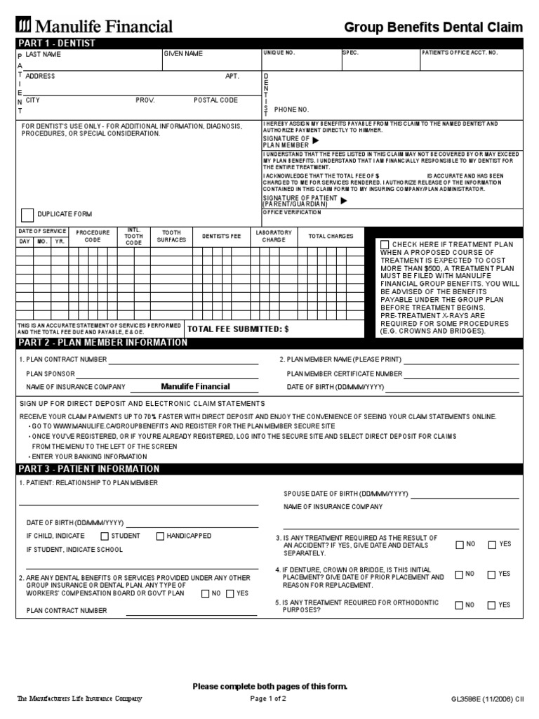 Group Benefits Dental Claim Part 1 Dentist PDF Dentist Business