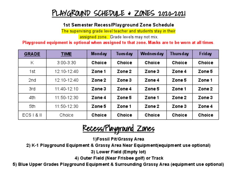Playground Schedule & Zones 2020-2021 | PDF