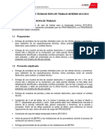 Especificaciones Técnicas Ropa de Trabajo Invierno