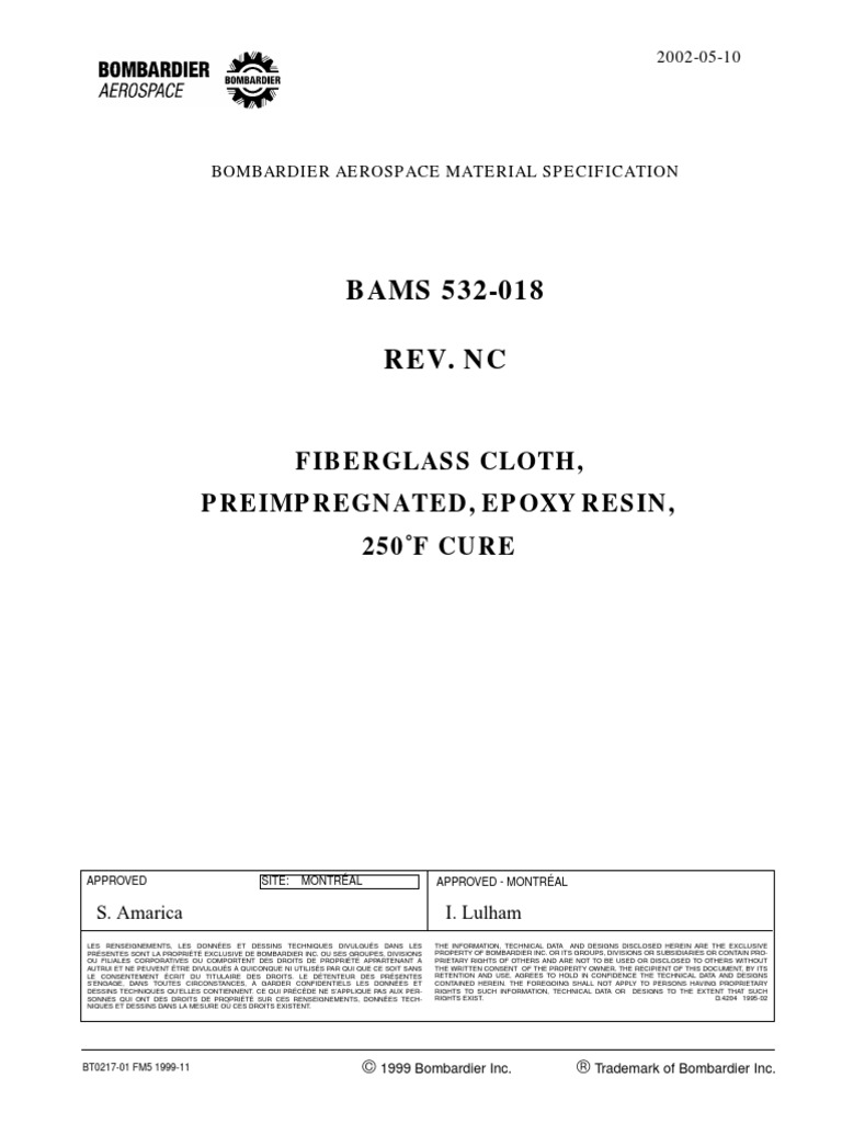 Specification for 250°F Cure Epoxy Prepreg Fiberglass Cloth for Use in