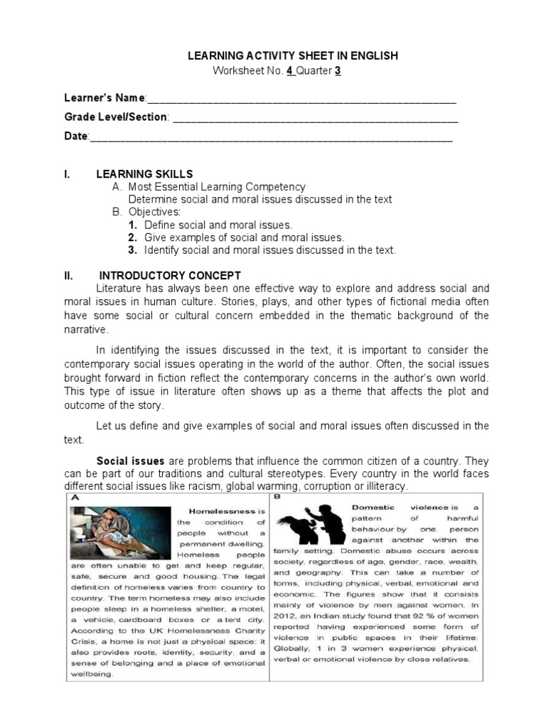 Social and Moral Issues Worksheet | PDF | Morality | Bullying