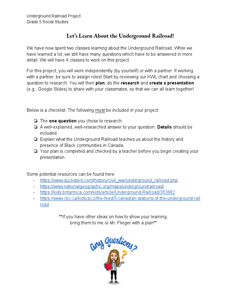 Grade 5 Underground Railroad Project | PDF | Underground Railroad | Slavery