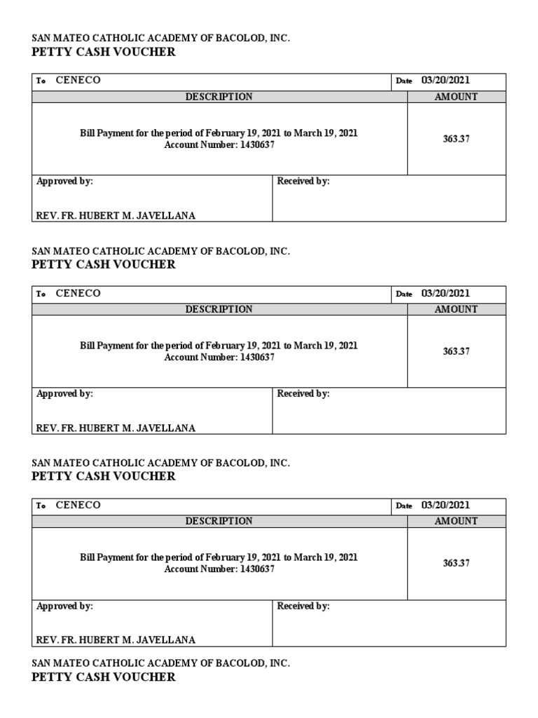 Petty Cash Voucher Template | PDF | Payments | Accounting