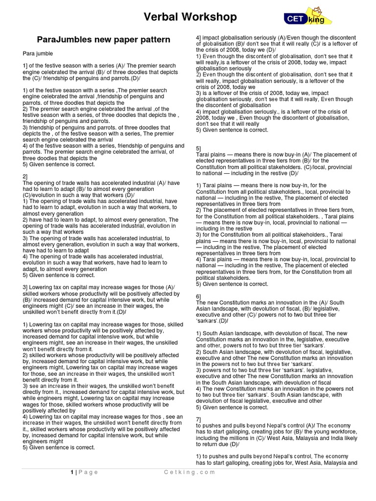 Verbal Workshop: Parajumbles New Paper Pattern | PDF | Entrepreneurship ...