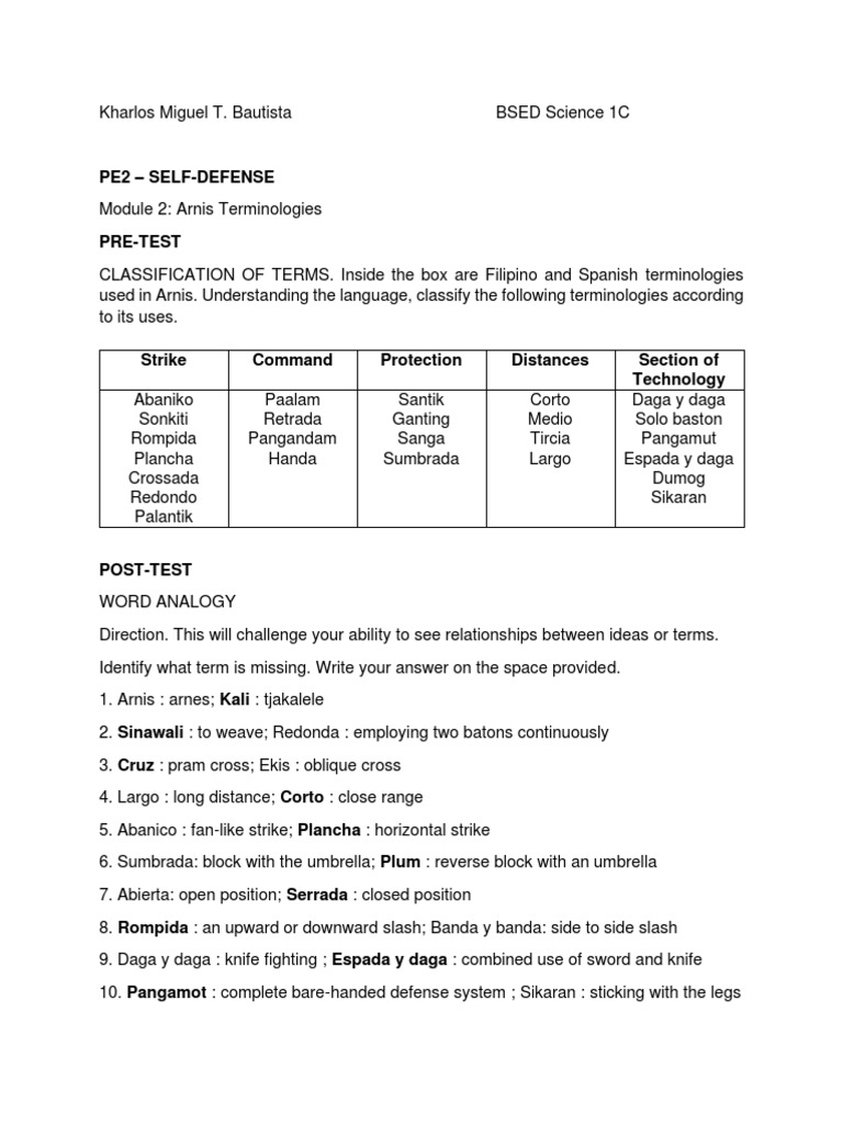 Arnis Terminologies and Techniques | PDF | Language Arts & Discipline ...