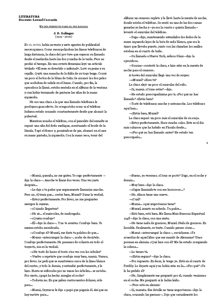 Salinger, Un Día Perfecto para El Pez Banana PDF Naturaleza