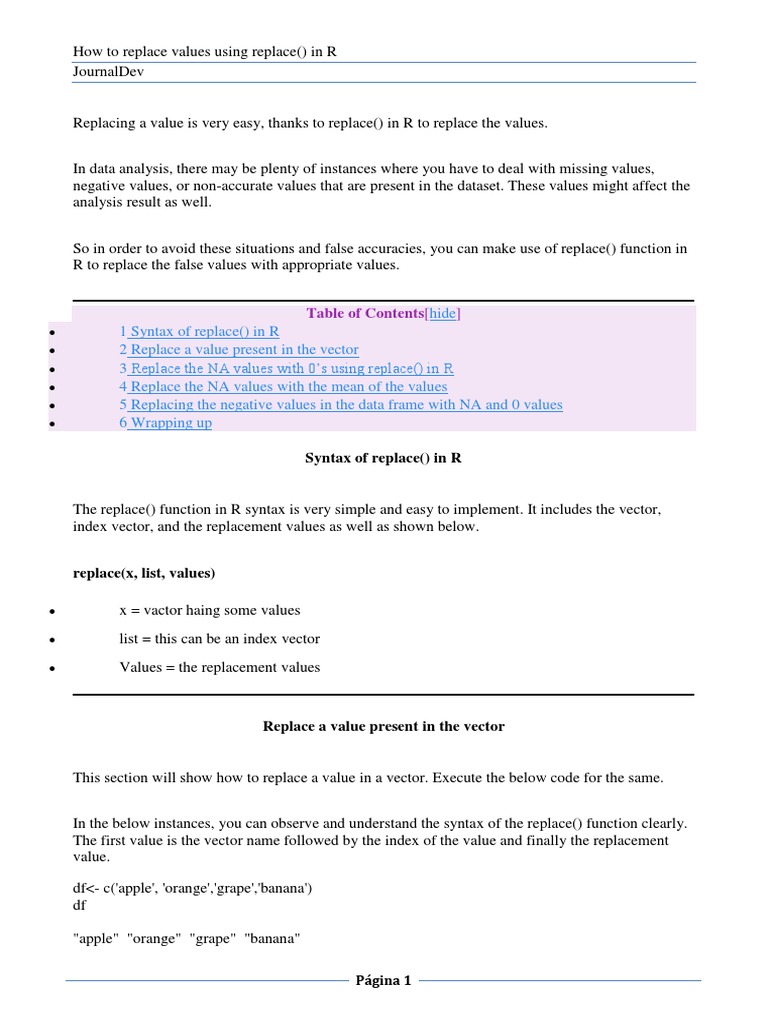 Replace Values in R Using replace() | PDF | Data Management | Computer ...