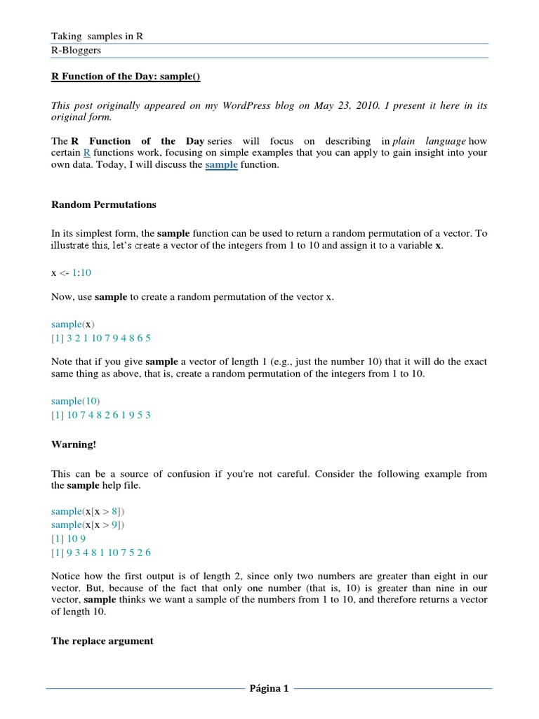 R-Bloggers - Taking Samples in R | PDF | Vector Space | Function ...