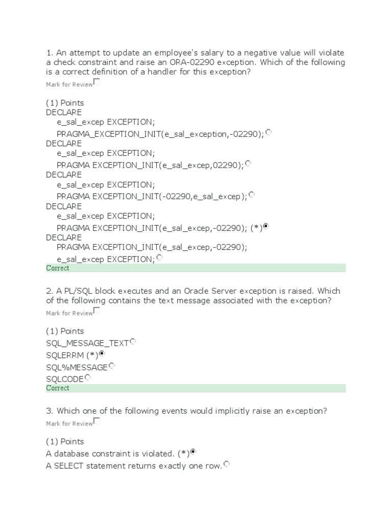 Quiz 7 | PDF | Pl/Sql | Sql