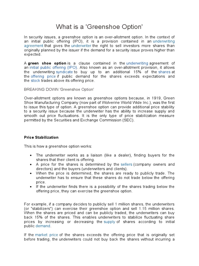 What Is A 'Greenshoe Option' Underwriting Agreement Underwriter PDF Initial Public Offering