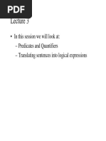 in This Session We Will Look At: - Predicates and Quantifiers - Translating Sentences Into Logical Expressions