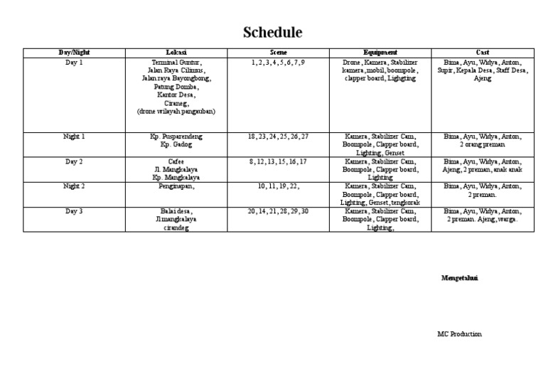 Film Shoot Schedule and Details | PDF