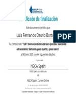 Certificado de NSCA - TEST Corrección Técnica de Los 3 Ejercicios Básicos Del Entrenamiento Sentadilla, Peso Muerto y Press Banca