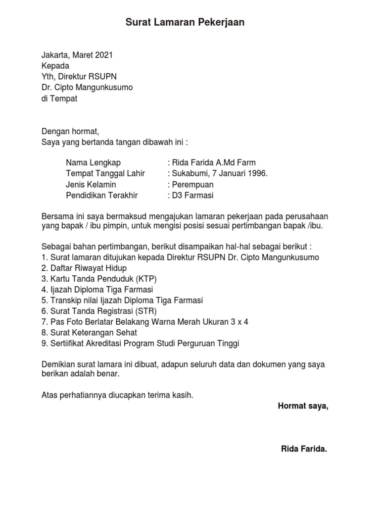 Surat Lamaran RSCM | PDF