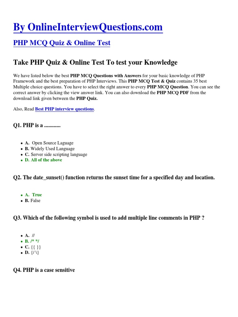 Take PHP Quiz & Online Test To Test Your Knowledge | Download Free PDF ...