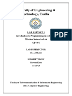 University of Engineering & Technology, Taxila: Lab Report 1