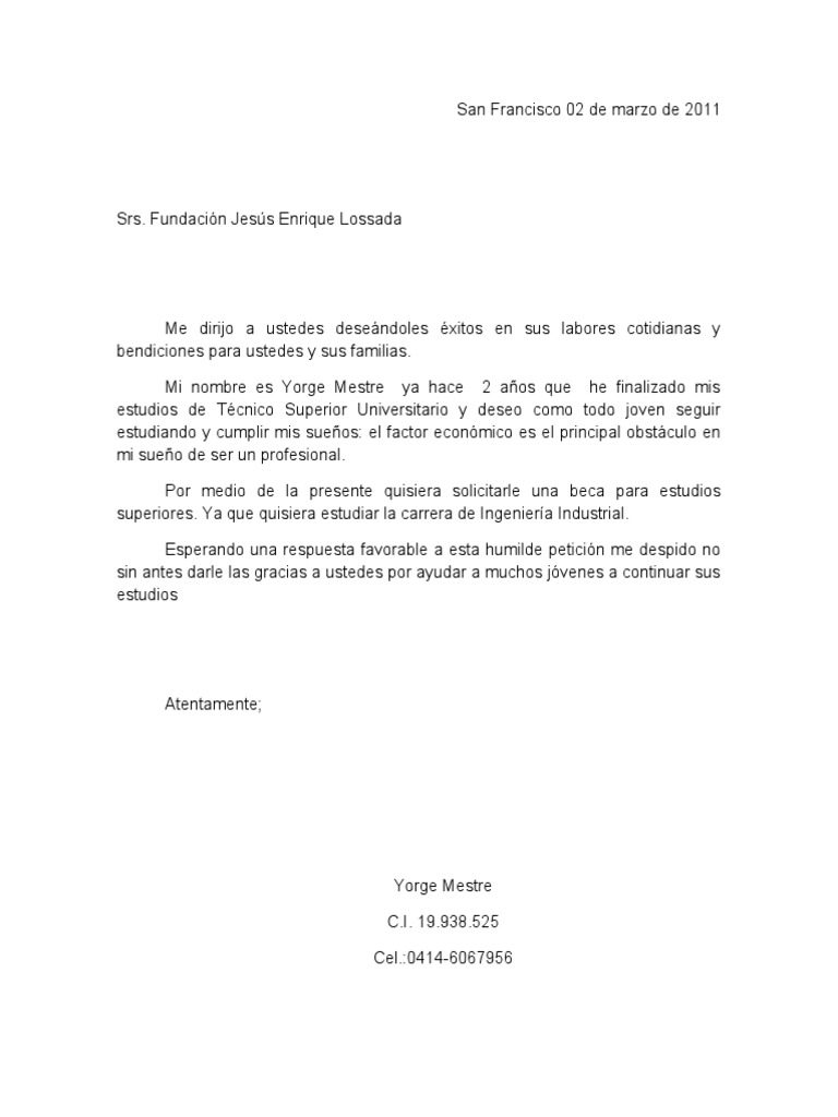 Carta Solicitud de Beca | PDF