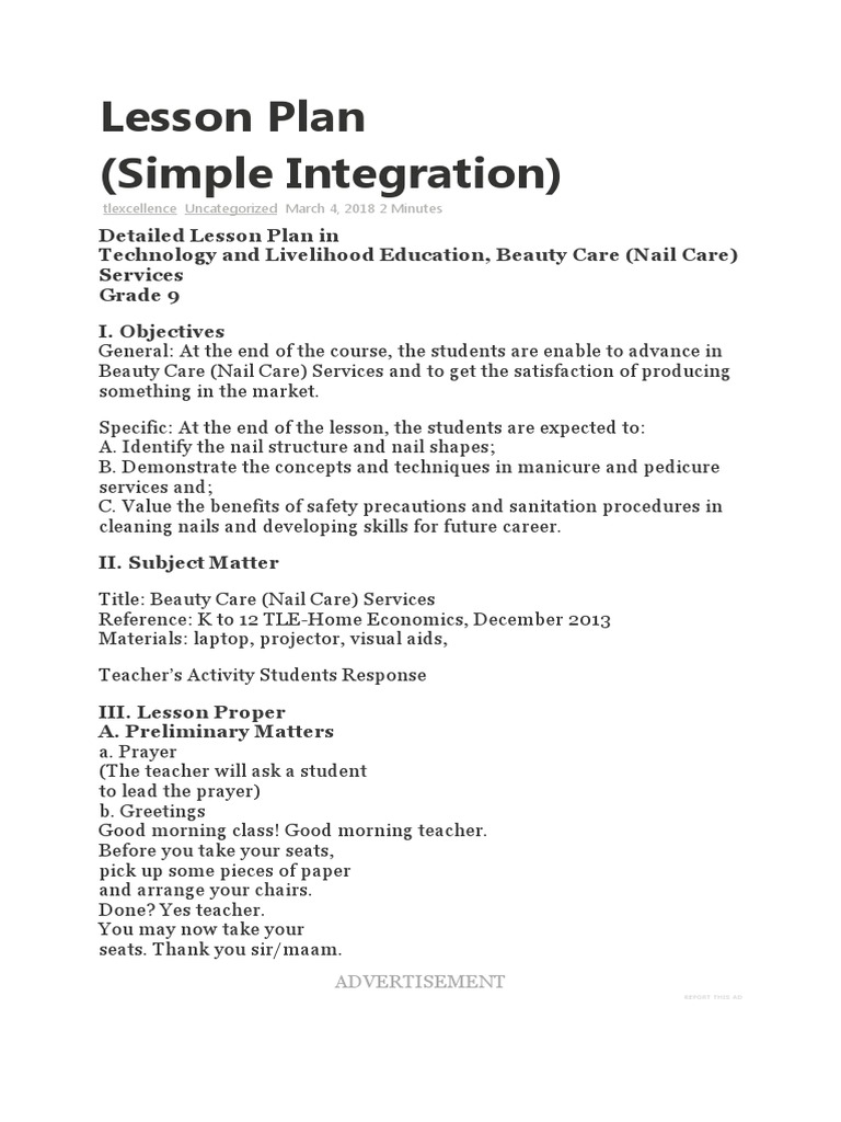 Nail Care Lesson Plan for Grade 9 | PDF | Nail (Anatomy)