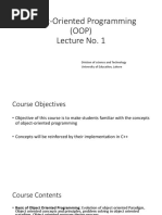 Object-Oriented Programming (OOP) Lecture No. 1: Division of Science and Technology University of Education, Lahore