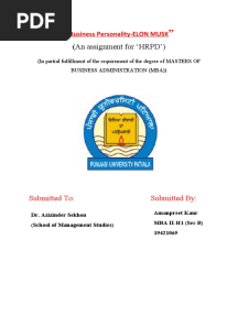 (An Assignment For HRPD') : Business Personality-ELON MUSK