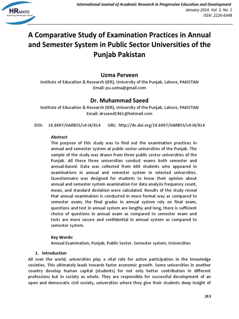 A Comparative Study of Examination Practices in Annual and Semester ...